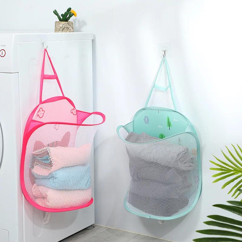 Hanging Foldable Mesh Laundry Hamper Large Capacity Dirty Clothes Storage Basket Bathroom Clothing Organizer With Hanging Rope