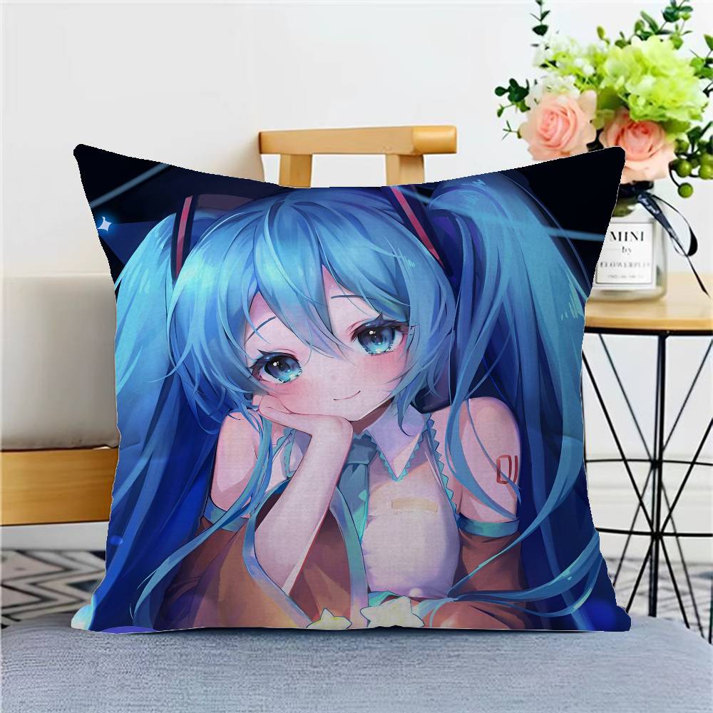 Cute Kawaii H-Hatsune Anime Miku Cushion Cover Pillow Cover Decor Pillowcase Printed Cushion Case For Couch