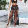 Women's Beach Skirt Women's Pure Hand Hook Long Fringe Splicing Drawstring Strap Adjustable Skirt