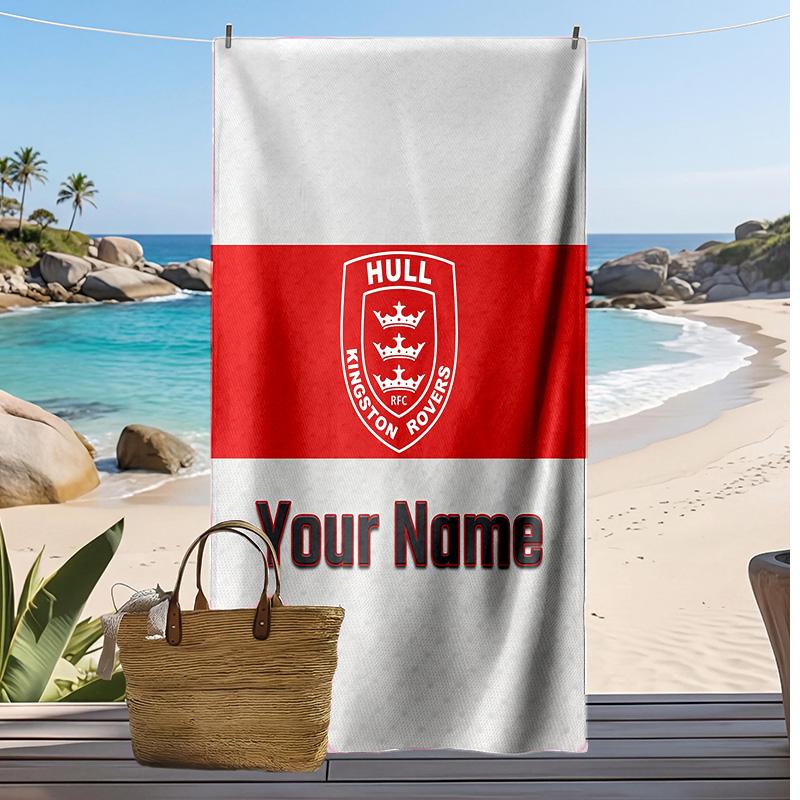 Asciugamano da Spiaggia Personalizzato Hull KR, Stampa il Tuo Nome Testo Asciugamano Leggero Assorbente per Nuoto Viaggio