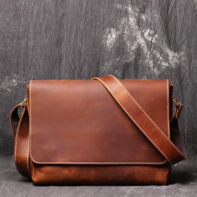 Retro Leather Men's Bag Handmade Women's Cowhide Crossbody Bag Crazy Horse Leather Simple Men's Shoulder Bag