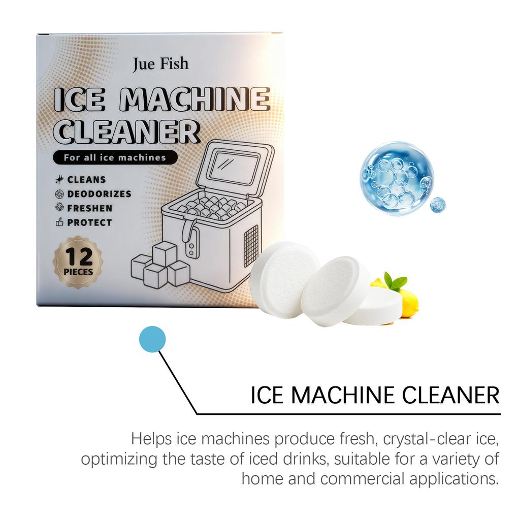 JUE FISH Ice Maker Descaler Cleaner Tablets - Gentle Household Limescale Remover, Deodorizer, and Stain Cleaner, 12 Count