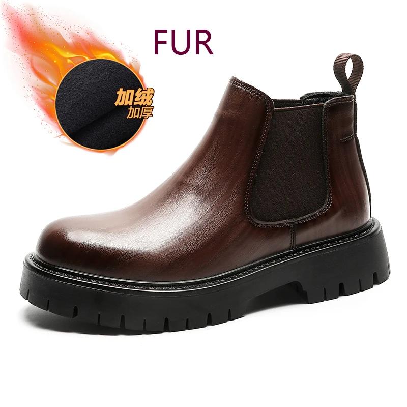 

Толстая подошва водонепроницаемая платформа новые ботинки челси бренд удобные модные ботинки классические мужские деловые кожаные повседневные мужские туфли 46