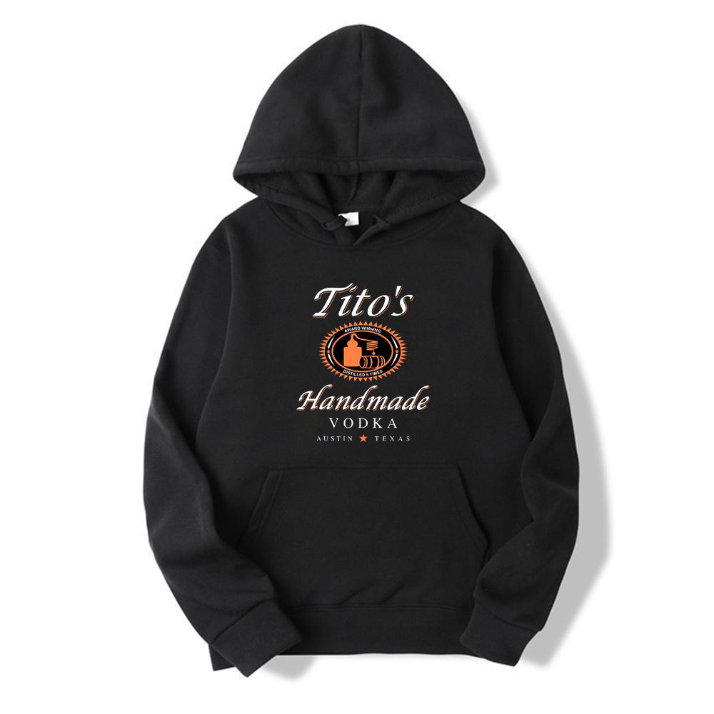 Толстовка с капюшоном ручной работы Tito s Vodka Толстовка с круглым вырезом Tito с длинным рукавом унисекс с капюшоном Толстовка с капюшоном Водка Алкоголь Мужские Женские Пуловеры S чёрный