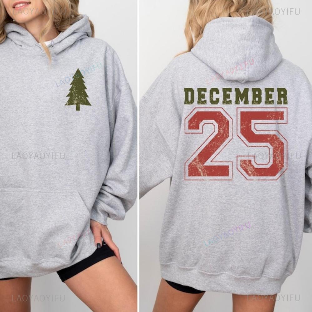Distressed December 25 Hoodie Merry Christmas Hoodie Funny Family Christmas Essentials Hoodie Novelty Trending Clothes 3XL