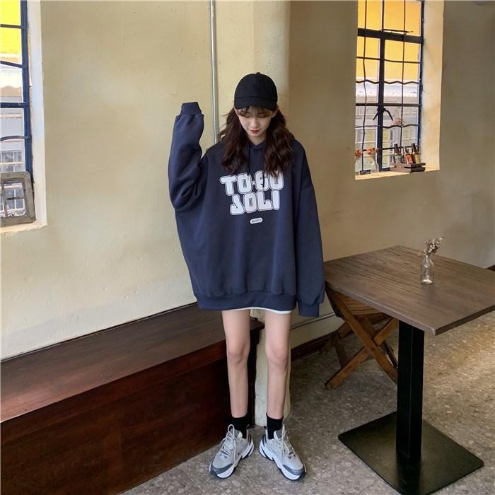 Women Long Sleeve Hooded O Neck Loose Pullovers Female Tops Solid Color Sweatshirts