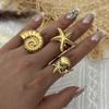 Anillo Abierto Irregular de Estrella de Mar Inspirado en el Océano para Mujeres Hombres Acero Inoxidable Textura Metálica Anillos de Nudillo de Caracola Joyería Apilable