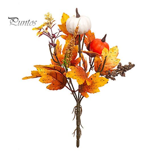 Bouquet Autunnale Artificiale con Zucche in Tessuto Foglie d'Acero Bacche di Grano, Fiori Finti e Decorazioni Autunnali per Centrotavola del Ringraziamento, Stagionale