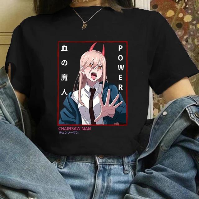 Kettensäge Unisex T-Shirt Damen Japanischer Anime Gotische T-Shirts Grafik Y2k Kleidung Lustiges Cartoon Unisex Kurzarm T-Shirt Oberteile