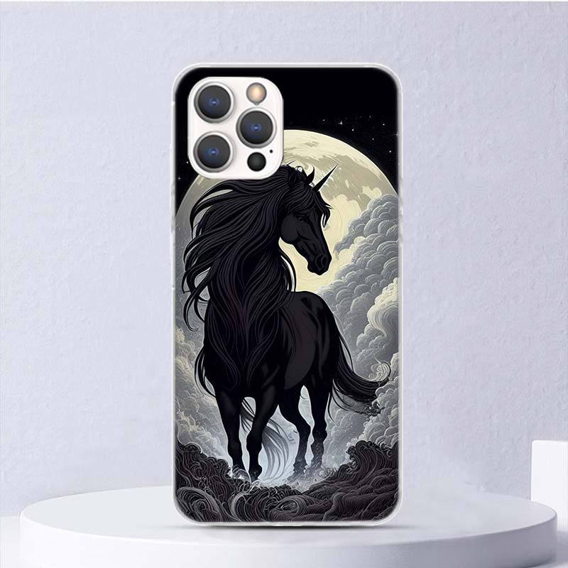 Animal Black Horse Soft Case For iPhone 16 17 Air 16E 15 Plus 11 12 13 Mini 14 Pro Max Phone Cover Apple 7 8 SE Coque Funda 16 1