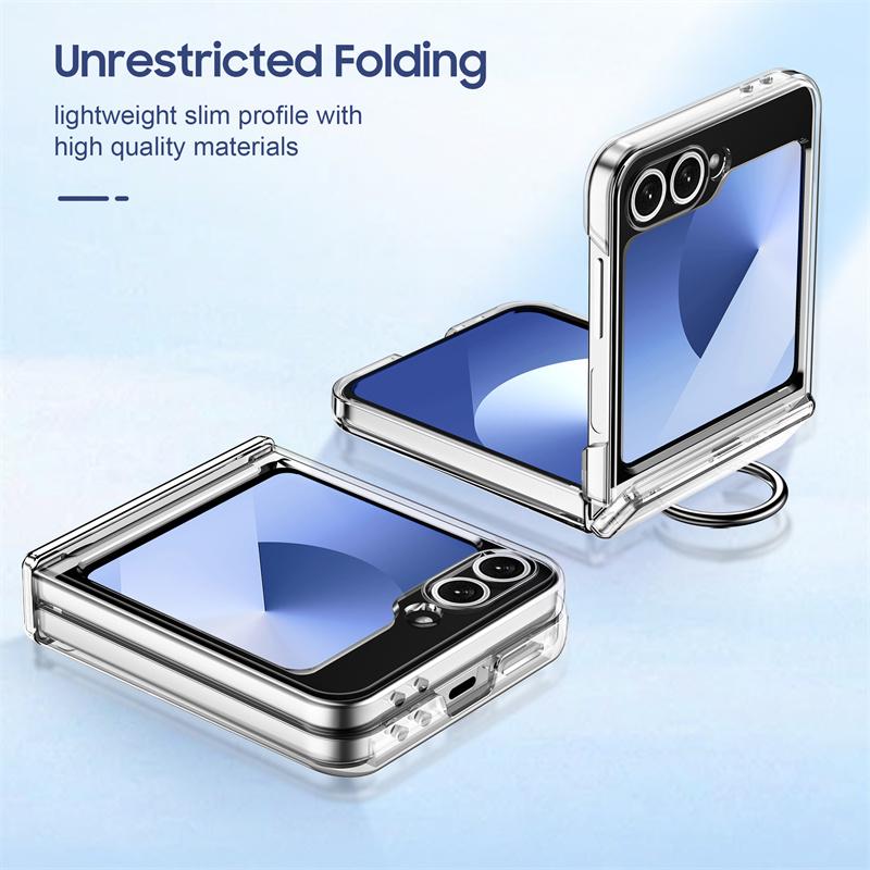 Credit Card Storage Card Holder Ring Hinge Protect Phone Case For For Samsung Galaxy Z Flip 7 6 5 5G Hard PC Shockproof Protec Cover