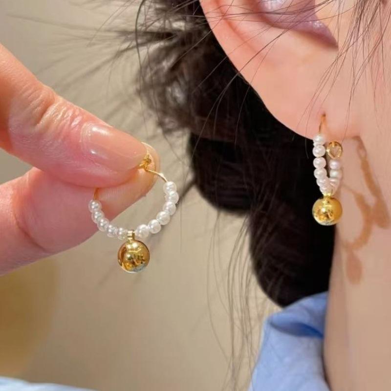 Luxurious Gold Round Bead Drop Earrings – Trendy  Versatile Geometric Ear Cuffs for Women.