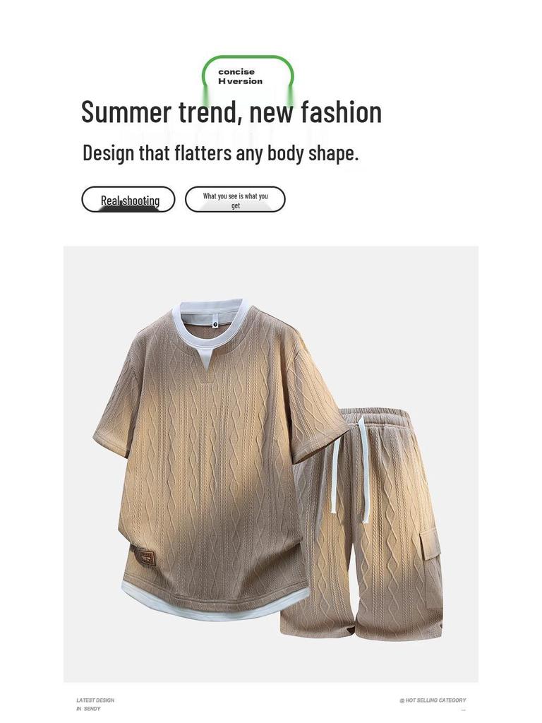 Men's Trendy Loose Summer Jacquard T-shirt & Shorts Set