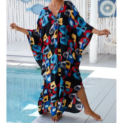 Robe caftan de plage ample à contraste de grande taille pour femmes, style bohème