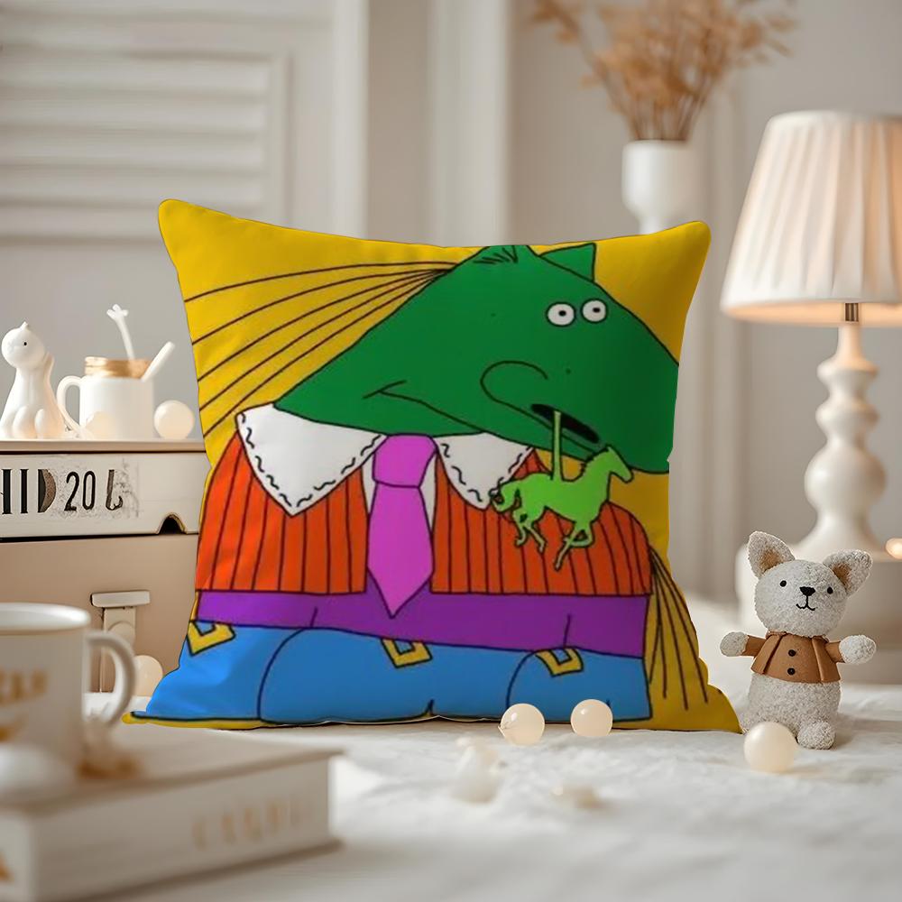 Cute Retro Illustration Cushion Cover Pattern Printed Pillowcase For Living Room Sofa Cushion Cover & Bedroom Decor
