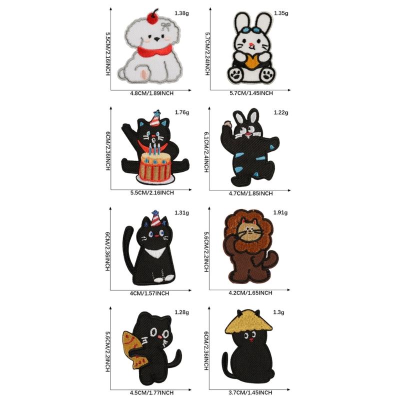 8 Pcs Cats Iron On Patches Applique Patches Cartoon Animal Repair Patches Lion Embroidery Patches for Jeans Decoration