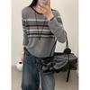 Chic Korean-Style Striped Knit Sweater for Women - 2025 Long Sleeve Hollow Out Top