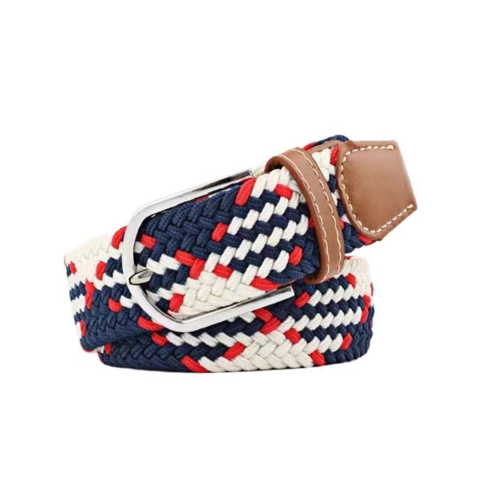 Multicolored Elastic Braided Belt No Hole Men's Waistband Durable Stretch Woven Belt  Women