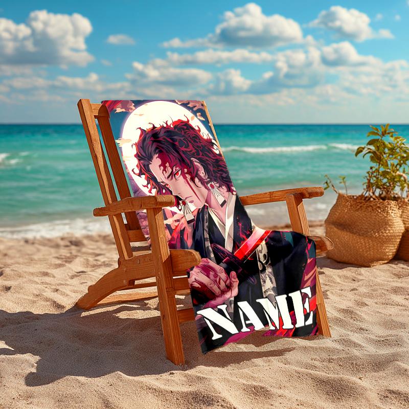 Personalized customized proof beach towel with Demon Slayer characters pattern - soft, absorbent, quick-drying, perfect swimming, camping&bathing