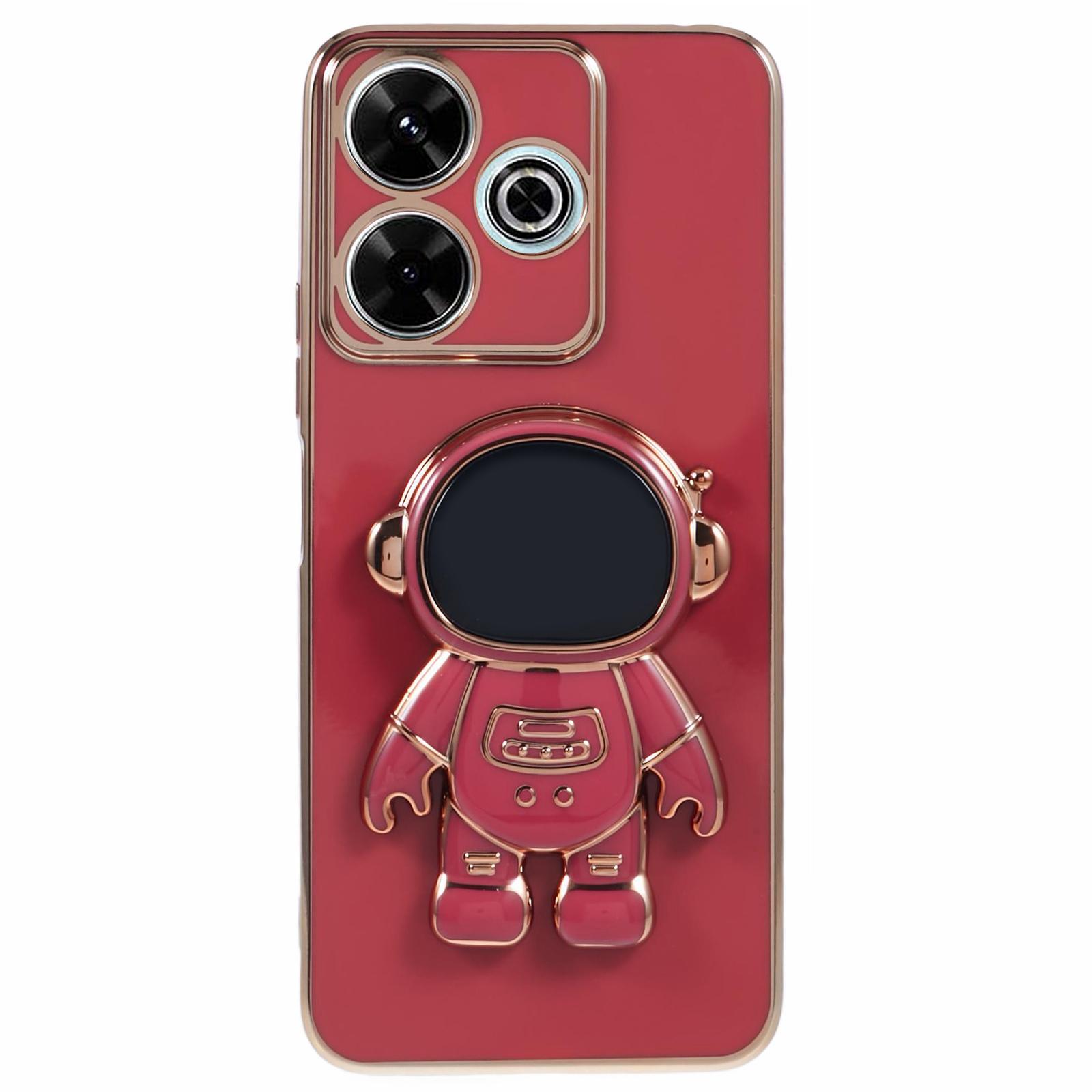 

For Xiaomi Redmi 13 5G/13 4G/Note 13R 5G Case Electroplated TPU Phone Cover with Astronaut Kickstand Red