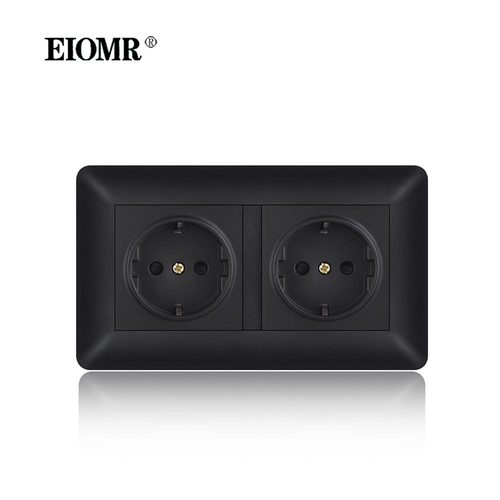 EIOMR EU Outlet with Usb Type-c Charging Port Black Curved Flame Retardant PC Panel 86mm Single Socket and 146mm Double Socket