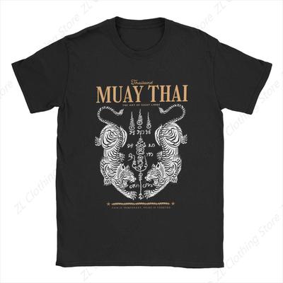 Classic Muay Thai Twin Tiger Men's T Shirt Boxing Fighter Vintage Tees Short Sleeve O Neck T-Shirt Cotton Summer Merch