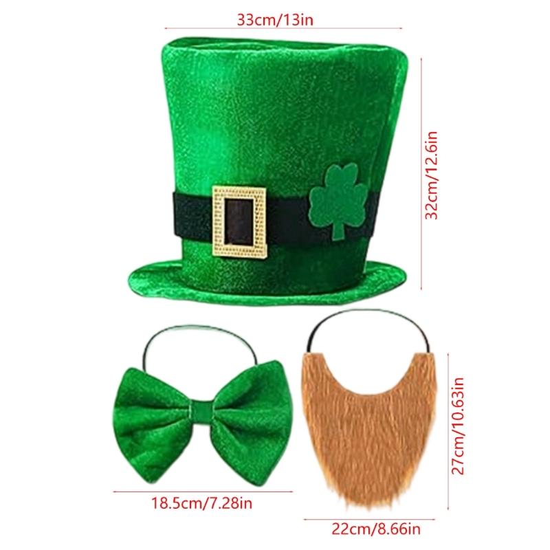 3Pcs Patrick's Day Ensemble Including Top Hat Bows Tie And Mustache Accessories For Group Celebrations