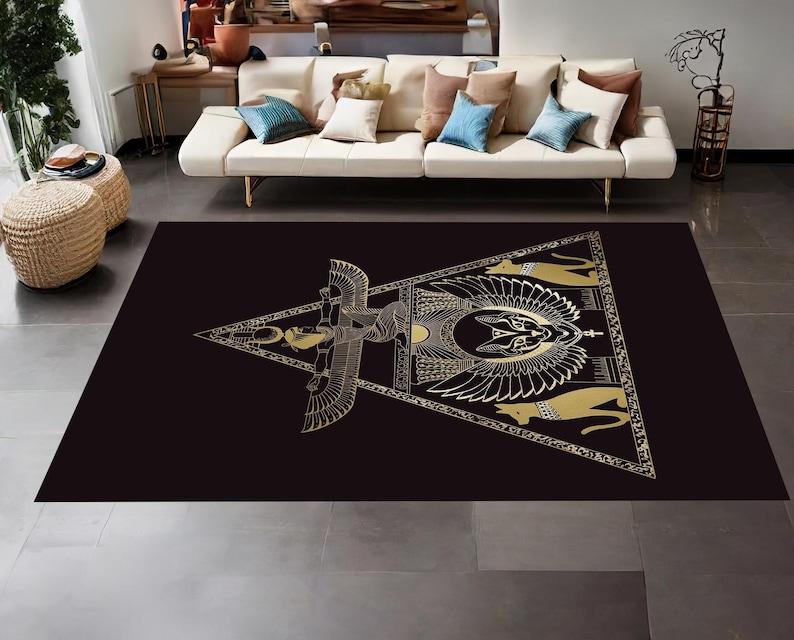 Egyptian Mythology Area Rug Ancient Egyptian Pharaoh Cat Eye Print Carpet Non-Slip Floor Mat for Living Room Bedroom Decor