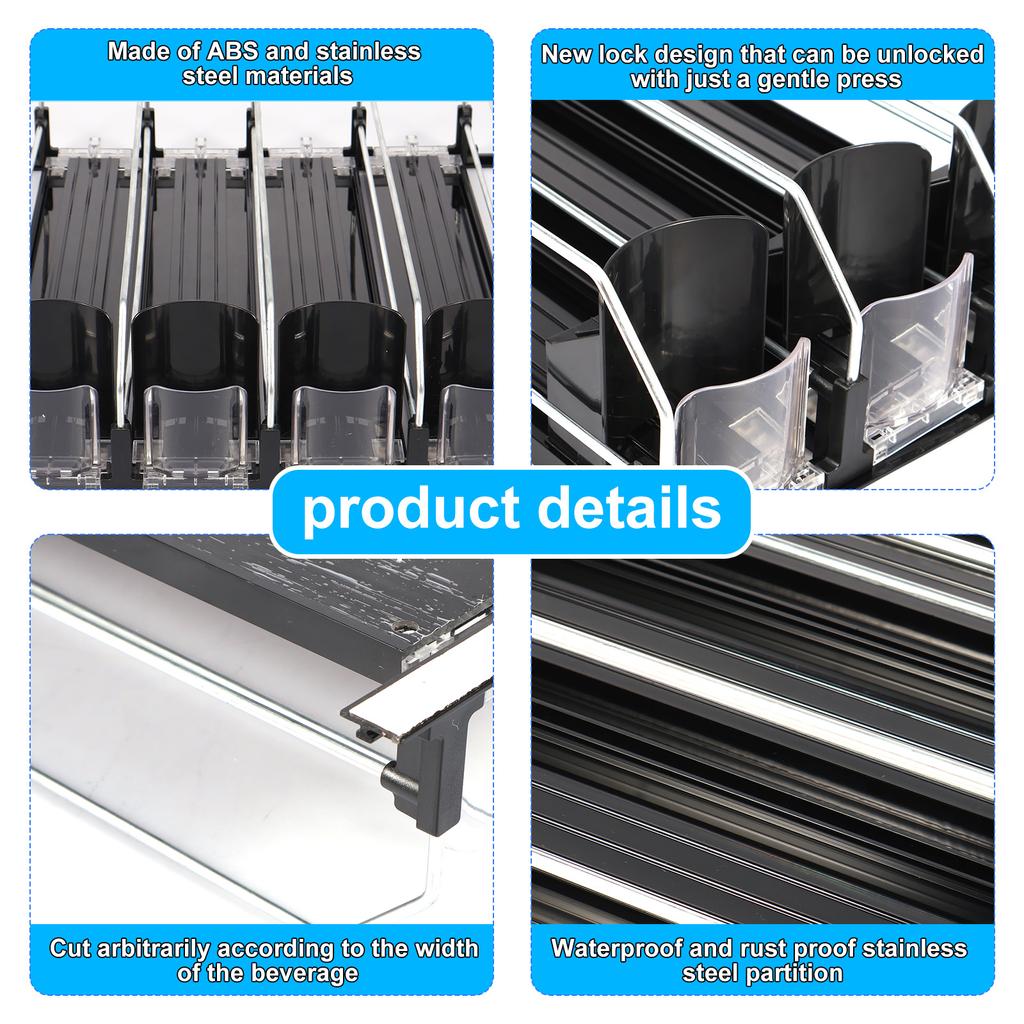 Drink Organizer for Fridge Self-Sliding Soda Can Dispenser with Locking Design 3 Rows Fridge Drink Dispenser Adjustable Width