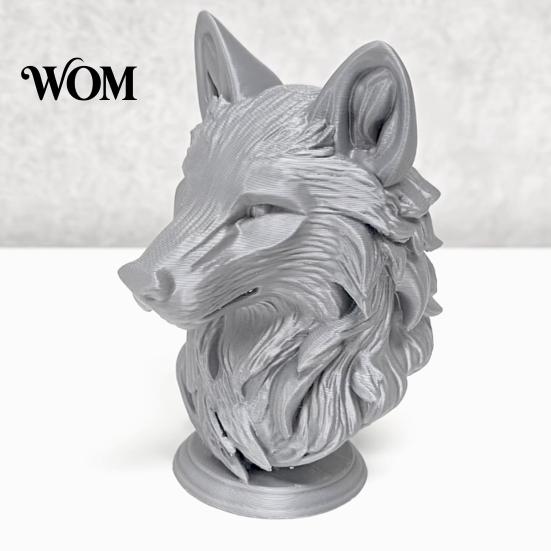 Moderne Wolfskopf-Dekoration 3D-gedruckte Figur, Realistische Statue mit runder Dekorationsbasis, Wildtier-Skulptur für Zuhause Büro Bücherregal
