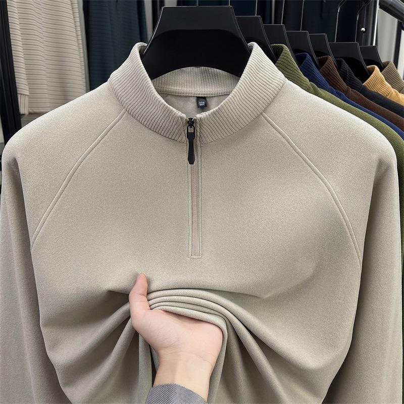 Men's Double-Sided Brushed Cationic Long-Sleeve Half-High Collar Zipper Sweatshirt