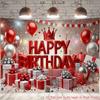 2D 2D Flat Birthday Backdrop, Red Silver Party Photography Background