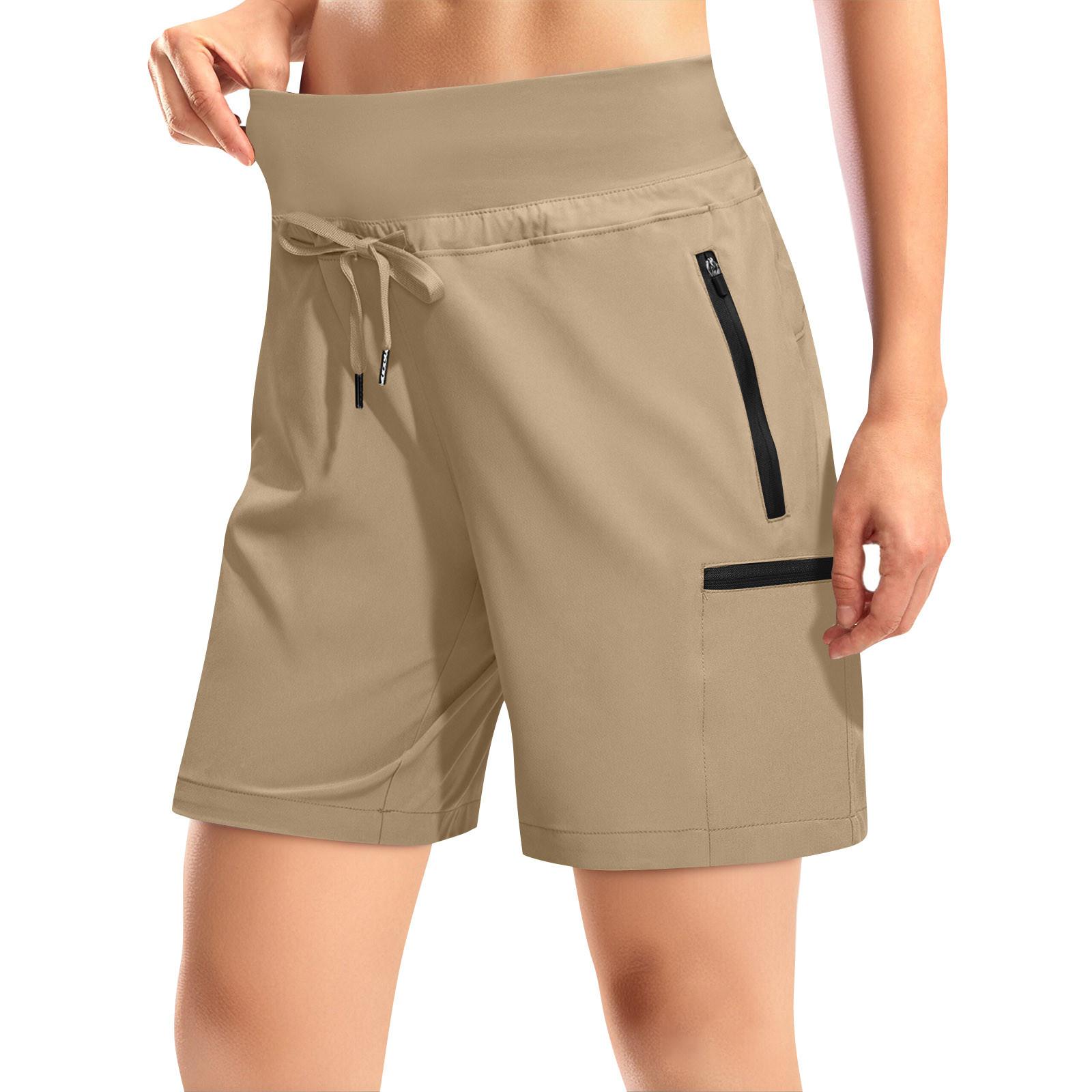 

Женские походные шорты карго с высокой посадкой, быстросохнущие шорты, подходящие для женщин, летние шорты для гольфа и пеших прогулок S хаки