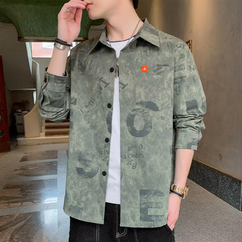 Men's 2022 Hong Kong Retro Cuihua Long-Sleeve Casual Shirt - Fashionable, Loose, Versatile Outerwear for Spring and Autumn.