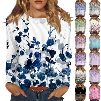 Long Sleeve Tops For Women T-Shirt Casual Print Tops T Shirt Round Neck Pullover Blouse