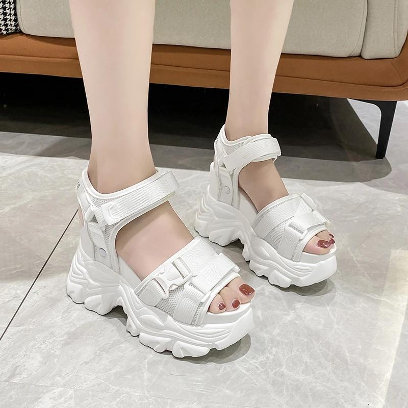 Fashion Women Leisure Chunky Platform Sandals Peep Toe 11CM High Heels Gladiator Goth Slippers Woman Fashion Trendy Summer Beach Sandals