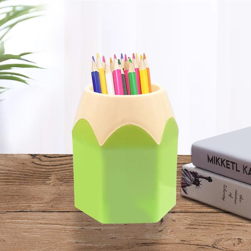 Color Pencil Head Pen Holder Student Office Study Stationery Desktop Storage Bucket Hexagonal Pen Holder Contrasting Color Induction Holder