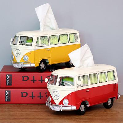 Vintage Iron Art Creative Industrial Style Bus Tissue Box Home Living Room Desktop Decoration Restaurant Paper Drawout Box Decoration