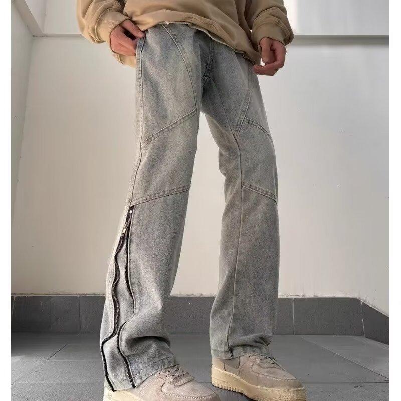 

JYL Mens Jeans New Trendy Hip-hop Loose 3D Big Pocket Cargo Washed Straight Denim XXXL безодня