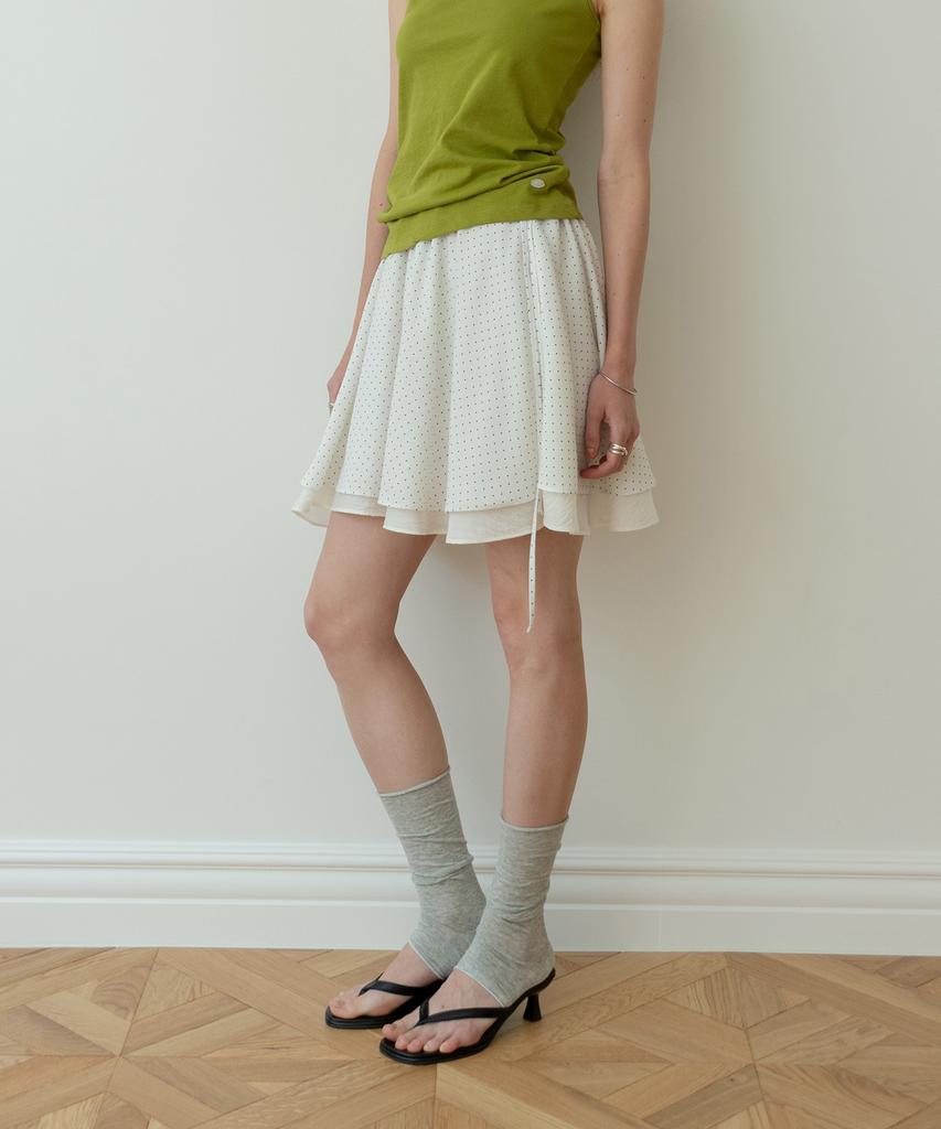 Peleubeu Dot Banding Flare Mini Skirt