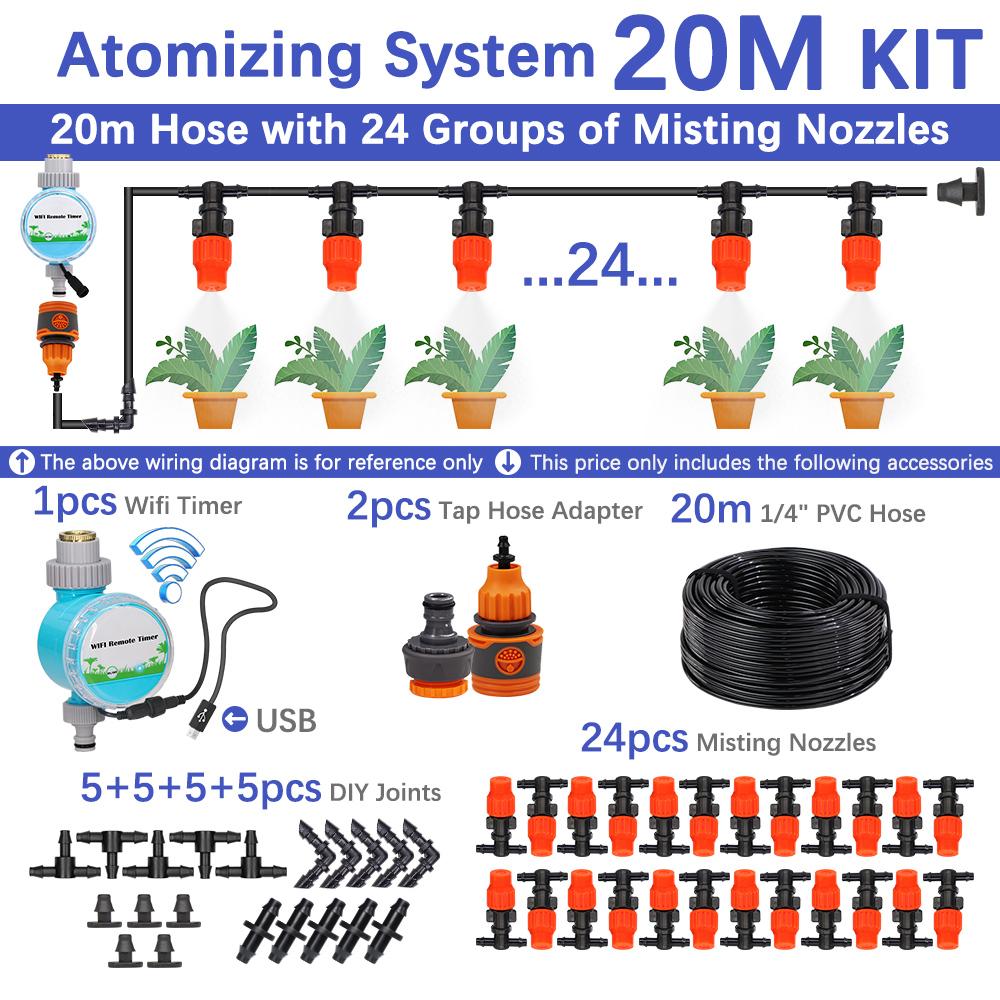 30-5M 60W Self-priming Pump with Timer Misting Cooling System Adjustable 0-25L/H Atomization Sprayer Garden Irrigation Watering