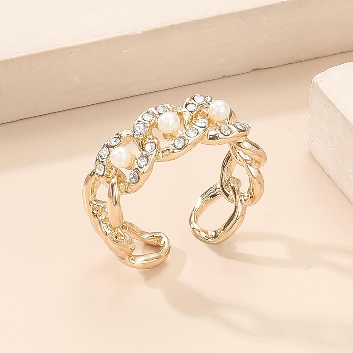 Elegant Gold-Plated Diamond Ring for Women, Multi-Layered Design, One Size Fits All Adjustable
