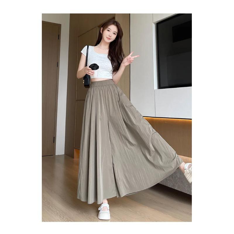 Spring Summer A Line High Waist Pants Skirt Women Trend Fashion Japanese Culottes Casual Loose Ice Silk Wide Leg Pant