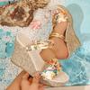 Summer Large-Size Wedge Slippers – New Platform Thick Sole Peep-Toe 2-Way Printed Slide Sandals for Women
