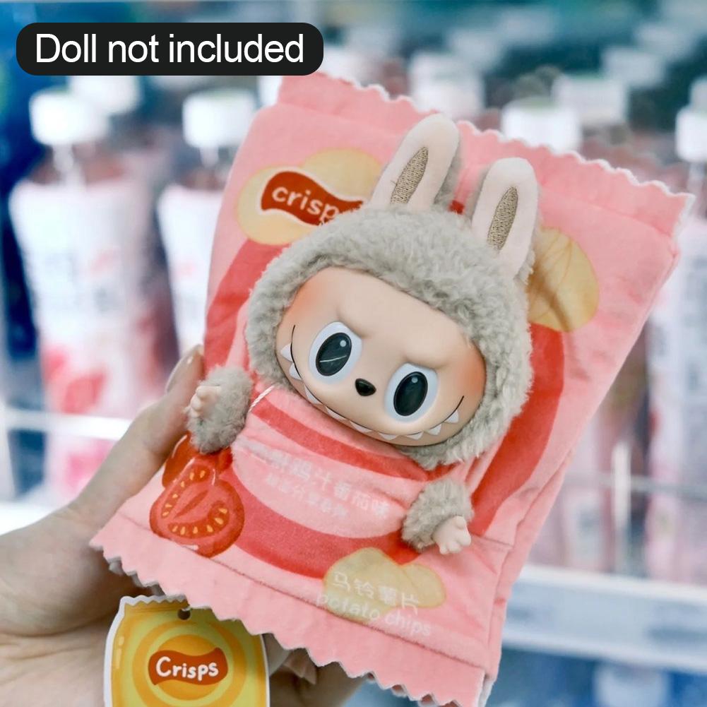 For 15cm Labubu The Monsters Figure Doll Potato Chip Packaging Clothes Cartoon Heartbeat Macaron Clothes