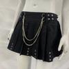 European and American Summer Women's Hot Stamping Design Pleated Skirt Chain Splicing Decoration Fashionable Half Skirt