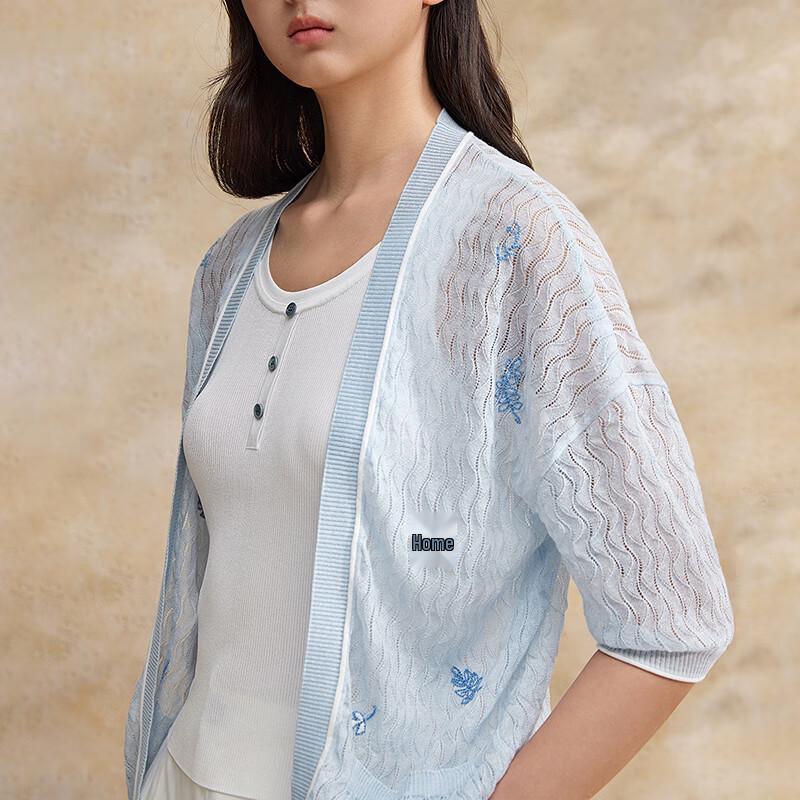 broadcast Women's Textured Embroidered Short Sleeve Cardigan