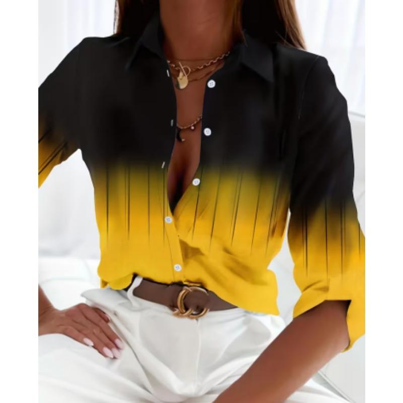 Fashion Elegant Office Ladies Shirt Women's Casual Graffiti Printed Shirt Lapel Button Long Sleeve Home Shirt Womens Blouse