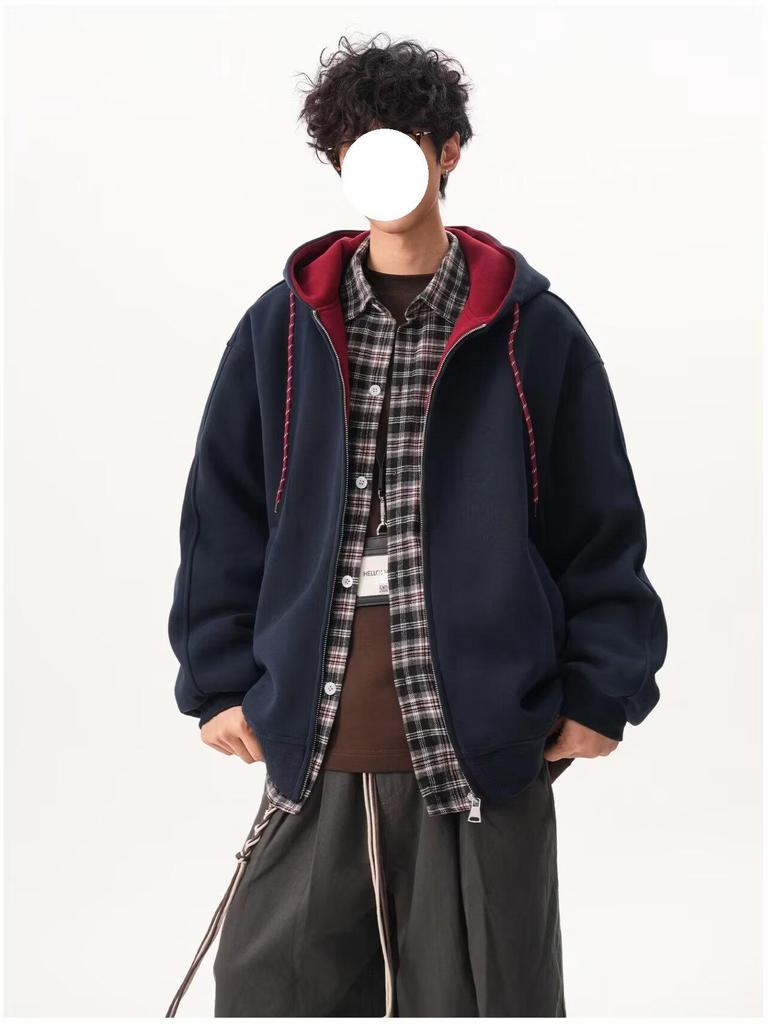 Moletom Color Block Unissex de Outono: Jaqueta Esportiva Solta Estilo College com Zíper Duplo