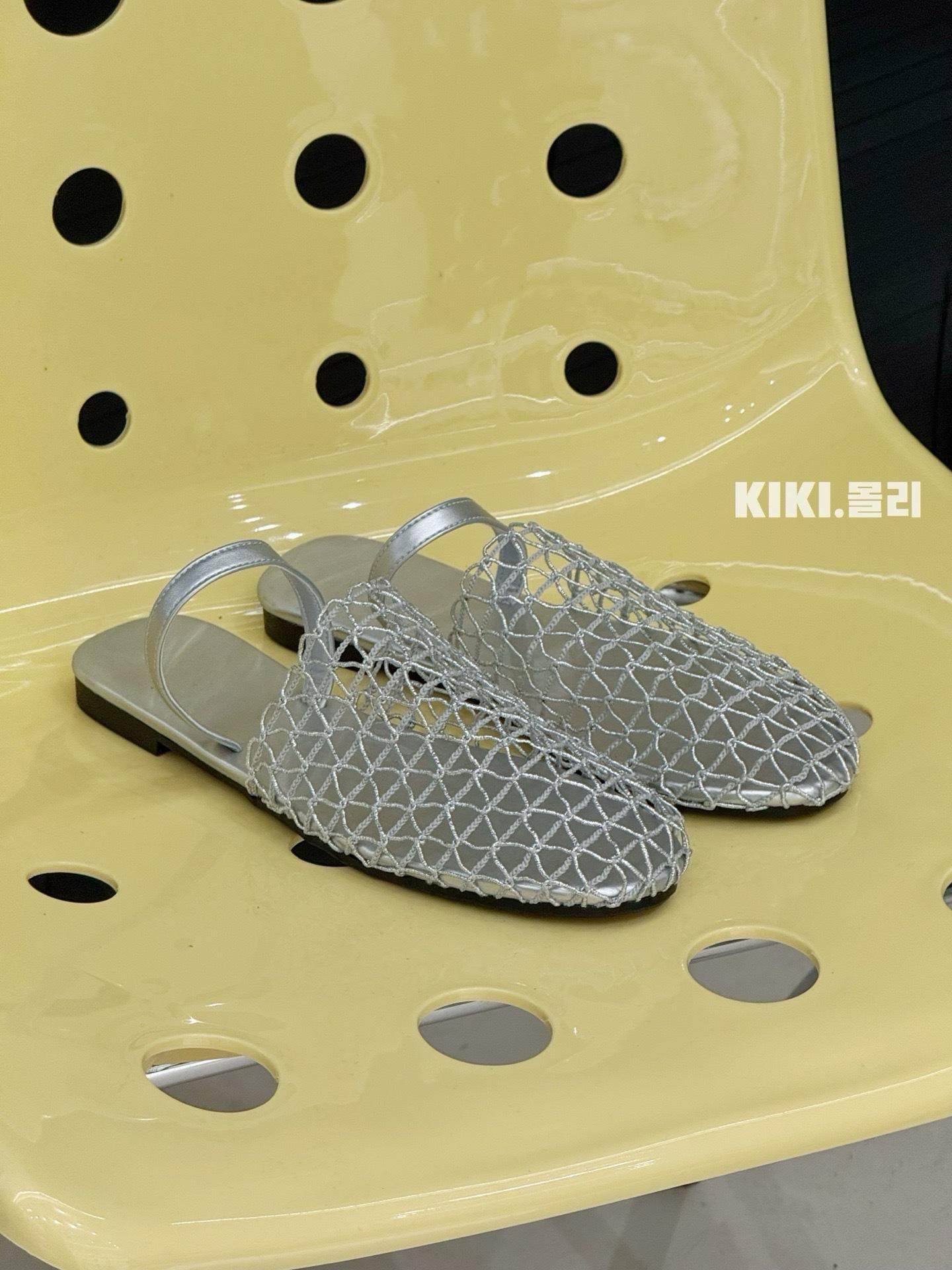 

Сандалии из плетеной рыболовной сети, женская летняя новая верхняя одежда с круглым носком и плоским дном, полутапочки с сумкой 40 серебряный